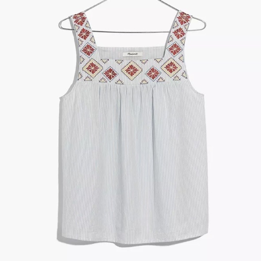 Madewell Embroidered Island Tank Top in Stripe